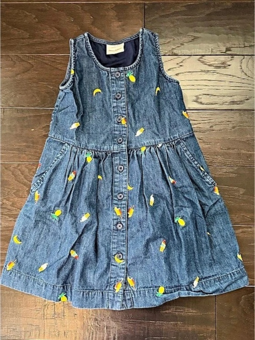 Hanna Andersson Girls Printed Denim Dress Size 5 Like New